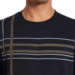 Octave Navy Blue Regular Fit Striped Sweatshirt image 5