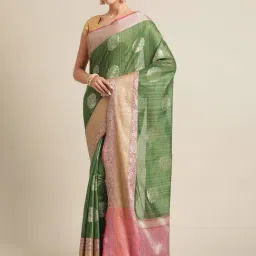 Banarasi Silk Works Green Woven Saree with Blouse image 3