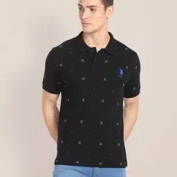 U.S. Polo Assn. Black Slim Fit Printed Cotton Polo T-Shirt-image-7