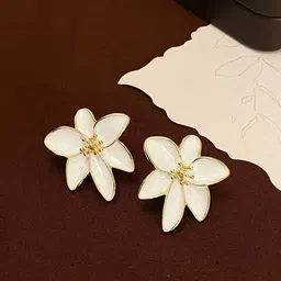 KRENOZ Rhodium-Plated Floral Shaped Studs image 3