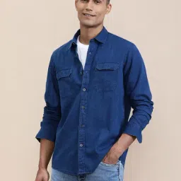 Crocodile Blue Cotton Solid Regular Fit Shirt image 3
