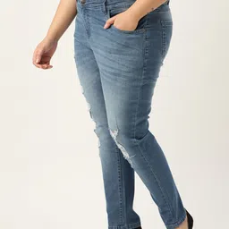 Sztori Women Plus Size Blue Skinny Fit Mildly Distressed Light Fade Stretchable Jeans image 2