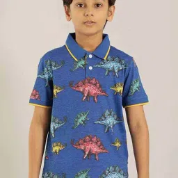 Indian Terrain Kids Blue Cotton Printed Polo T-Shirt-picture-18