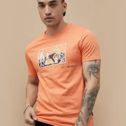 Fame Forever By Lifestyle Orange Cotton Regular Fit Printed T-Shirt-image-7