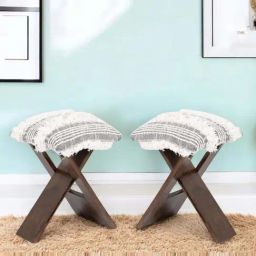 Ikiriya Dayton Grey Sheesham Wood Mid Century Stools in Teak Finish-picture-18