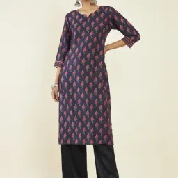 Soch Wine Floral Print Straight Kurta-image-27