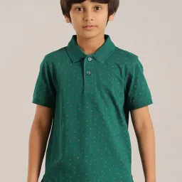 Indian Terrain Kids Green Cotton Printed Polo T-Shirt-picture-27