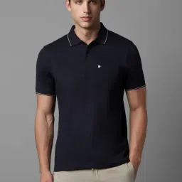 Louis Philippe Navy Cotton Regular Fit Polo T-Shirt-picture-30