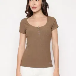 Guess Brown Ribbed Round Neck Karlee Top-picture-17
