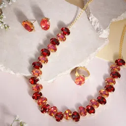 ORANGENYSHA Gold-Plated AD Gemstone Studded Jewellery Set image 1