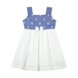 Mee Mee Kids Blue & White Cotton Embroidered Dress-image-39