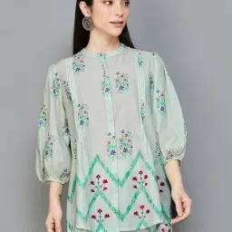 Melange by Lifestyle Sage Green Cotton Floral Print Tunic-picture-32