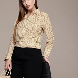 French Connection Abstract Printed Shirt Collar Layered Top-image-25