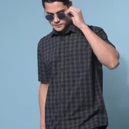 Crimsoune Club Black Cotton Slim Fit Checks Shirt-picture-18