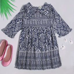 Bella Moda Kids Navy Printed Full Sleeves Fit & Flare Dress-picture-7