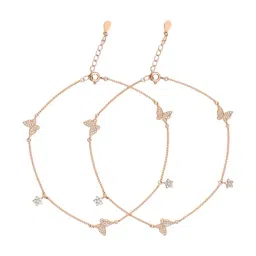Zavya Charms CZ Rose Gold Plated Anklet Pair for Women-image-7