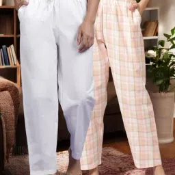 Kryptic White & Pink Cotton Relaxed Fit Printed Lounge Pants - Pack of 2-picture-33
