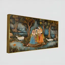DEKORSTATION Blue & Orange Coloured Radha Krishna Printed Canvas Wall Paintings image 4