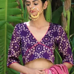 Chidiyaa Cosmos Aubergine Blockprinted Mashru Silk Blouse-picture-43
