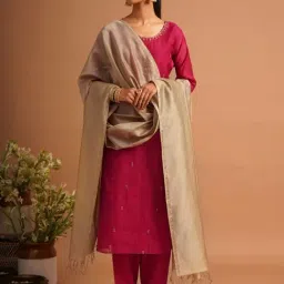 Jaypore Women Beige Checks Dupatta-picture-40