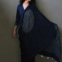 Chidiyaa Blue Luna Block Printed Modal Silk Saree-picture-20