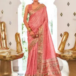 Saree Mall Pink Printed Saree With Unstitched Blouse-image-59