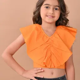 LilPicks Kids Orange Solid Crop Top-image-5