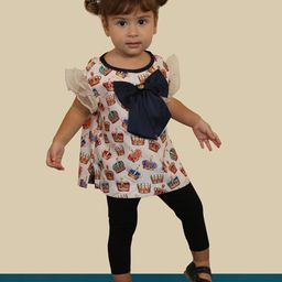 One Friday Girls Beige & Blue Conversational Printed Top-picture-48