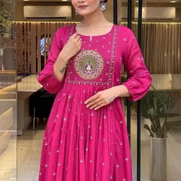 MILAAV Women Ethnic Motifs Embroidered Anarkali Kurta with Trousers & Dupatta image 2