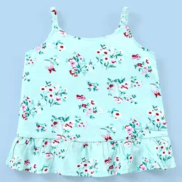 Babyhug Rayon Woven Sleeveless Top with Frill Detailing Floral Print - Green-picture-26