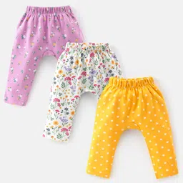 Babyhug Cotton Interlock Knit Full Length Diaper Leggings Floral Print Pack of 3 - Multicolor-picture-36