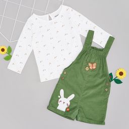 Pantaloons Baby Cotton Butterfly Embroidered Dungaree With Full Sleeves Floral Printed Tee - Green-picture-39