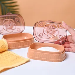 Voncasa Plastic Peach & Beige Soap Dish Holders - Peach-image-39