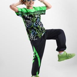 Ollington St. Cotton Knit Half Sleeves Printed T-Shirt & Joggers Set - Green & Black-picture-40