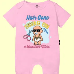 The Peppy Tend 100% Cotton Mundan Theme Half Sleeves Hair Gone Swag On Text Printed Romper -Pink-picture-10