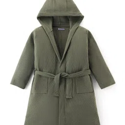 Pine Kids Cotton Knit Full Sleeves Solid Color Hooded Bath Robe - Olive Green-image-94