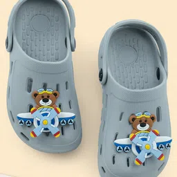 Yellow Bee Perforated Clogs With Aeroplane Rotating Charms - Grey-picture-19