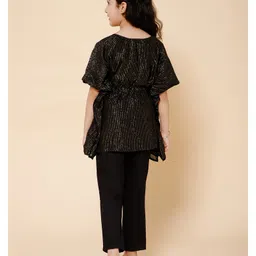 Piccolo Half Sleeves  Zari Lining Kaftan And Pant Set - Black image 3