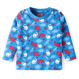 Babyhug Cotton Knit Full Sleeves Night Suit With Dino Print - Blue image 2