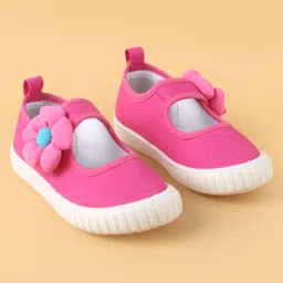 Cute Walk by Babyhug Casual Shoes with Velcro Closure & Floral Applique - Fuchsia image 2