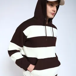 PERCH Men Striped Hooded Sweatshirt image 3