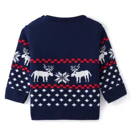 Doodle Poodle Knitted Full Sleeves Sweater Set with Christmas Design - Navy Blue image 3