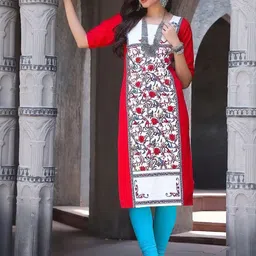 SZN Women Red Ethnic Motifs Printed Crepe Straight Kurta-picture-19