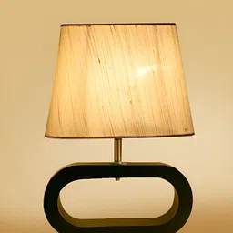 Devansh White & Black Textured Wooden & Cotton Frusturical Shaped Table Lamp image 4