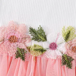 Mark & Mia Full Sleeves Party Dress With Floral Applique - Pink & White image 4