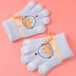 Babyhug Woollen Gloves with Crocodile Print - Sky Blue image 5