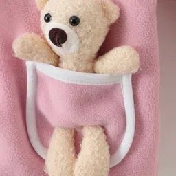 Kookie Kids Full Raglan Sleeves Solid Colour Collared Winter Jacket with Teddy Applique & Pockets - Pink image 5