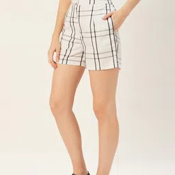 Sera Women White & Black Checked Regular Fit Cotton Shorts image 2