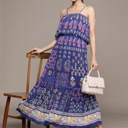 Label Ritu Kumar Floral Print Layered Georgette Maxi Dress-picture-24