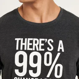 Ajile By Pantaloons Anthra Melange Cotton Regular Fit Printed Sports T-Shirt image 5